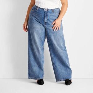 Women's Mid-Rise Wide Leg Jeans - Future Collective Medium Wash 24